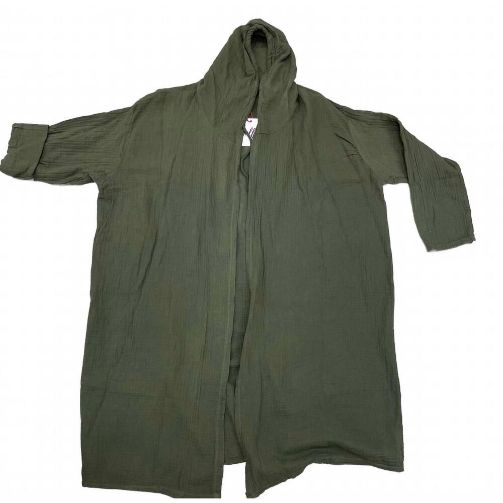 NEW YOLLY unisex hooded open cardigan top in olive